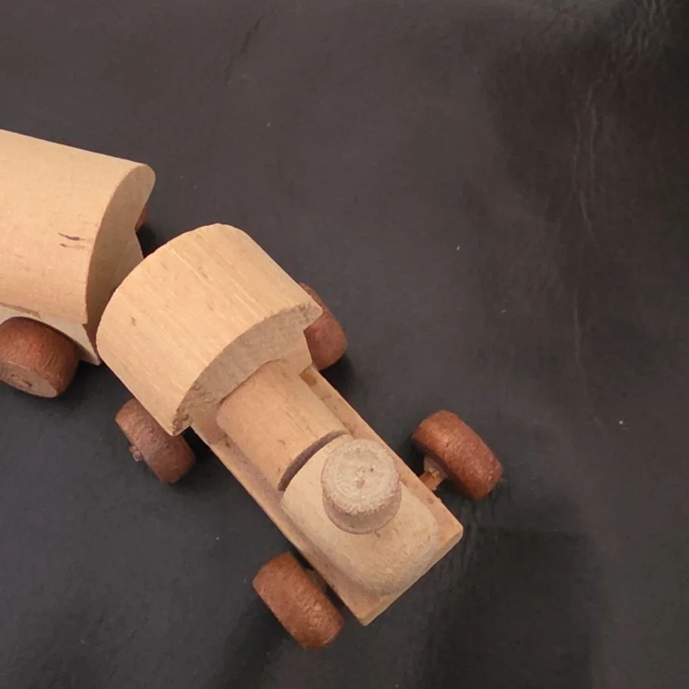 Handcrafted Wooden Toy Train Set. Natural Wood, 4 Piece